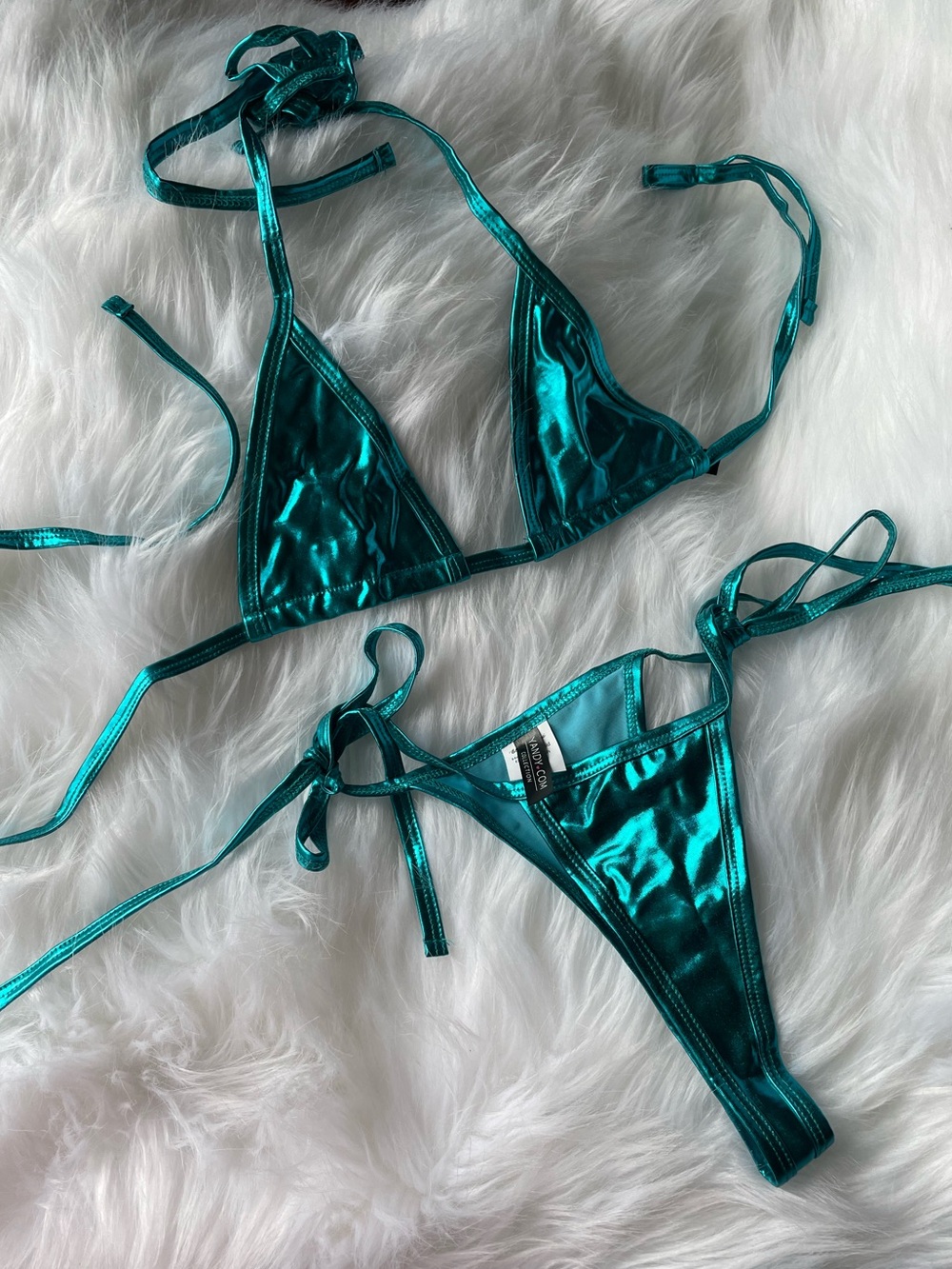 Pleaser Adore turquoise hologram platform with matching Yandy turquoise set - Picture 5 of 6